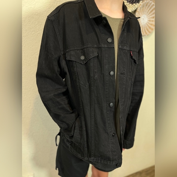 Levi's Denim Trucker Jacket Black Men Size Xxl Red Tab Stretch Cotton - Picture 5 of 16